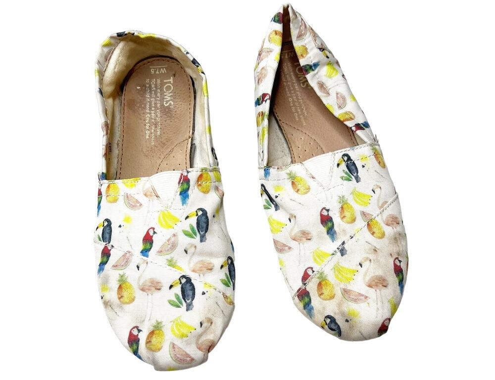 Toms Classic Canvas Tropical Birds & Fruit Slip-On Flats Shoes Multicolor 7.5W